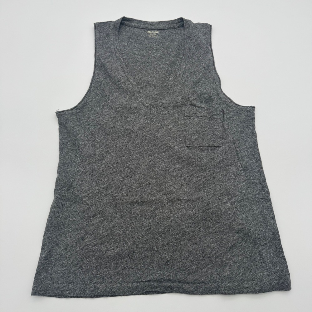 Madewell Whisper Cotton V-Neck Pocket Tank Top Heather Gray XS Sleeveles